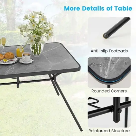 Costway Patio Rectangle Dining Table 49'' x 29.5'' Marble-Like Tabletop with Umbrella Hole image {8}