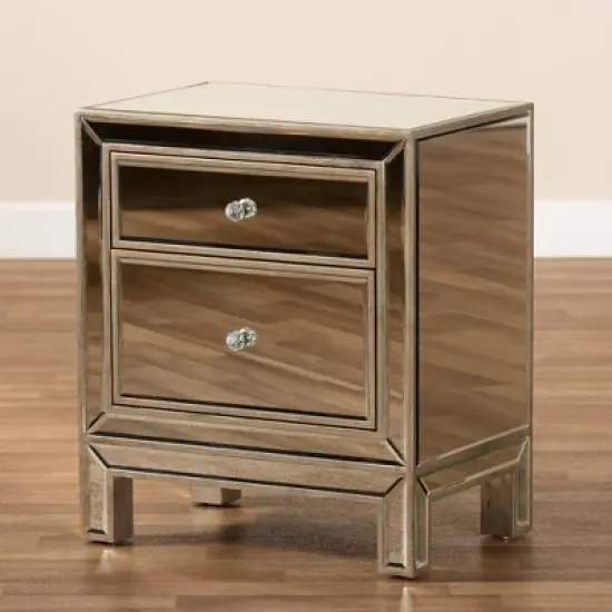 Fadri 2 Drawers Mirrored Nightstand - Baxton Studio image {6}