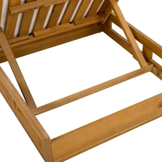 Christopher Knight Home Klayton Outdoor Acacia Wood Adjustable Chaise Lounge with Water-Resistant Cushion and Slatted Base (Set of 2) image {8}