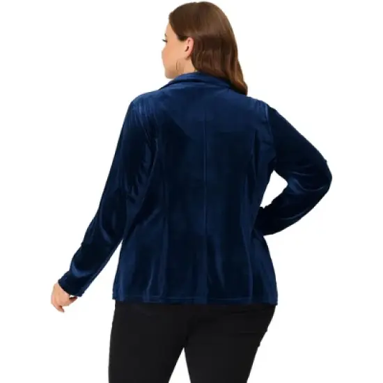 Agnes Orinda Women's Plus Size Velvet Button Notched Lapel Formal Office Blazers image {3}