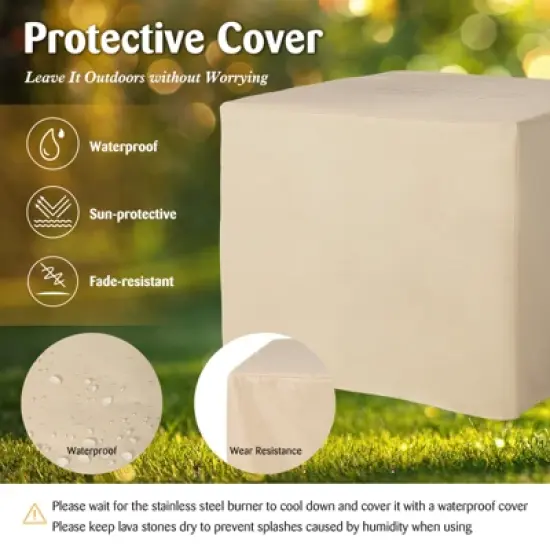 Tangkula 32&rdquo;Propane Fire Pit Table Square Tabletop Auto-Ignition W/ Rain Cover Lava Rocks image {6}