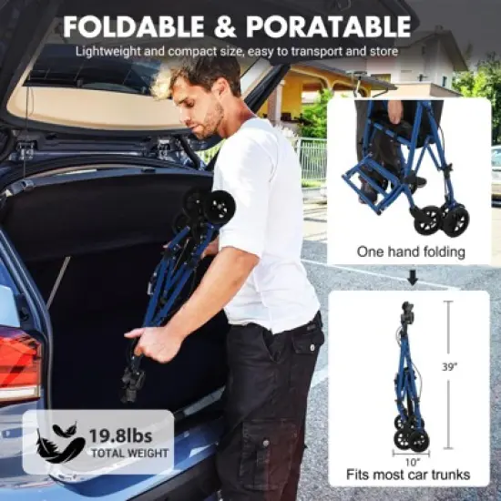2 in 1 Rollator Walker & Transport Chair for Seniors with Seat, Transport Wheelchair All Terrain, Medical Walker for Adults with Backrest, Footrest image {6}