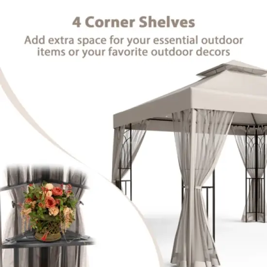 EAGLE PEAK 10'x10'Double Roof Outdoor Patio Gazebo with Mesh Netting image {4}