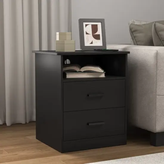 Resenkos Wood Nightstand With Charging Station, Bedside Table With 2 Drawers, Night Stand With Storage For Bedroom, image {3}