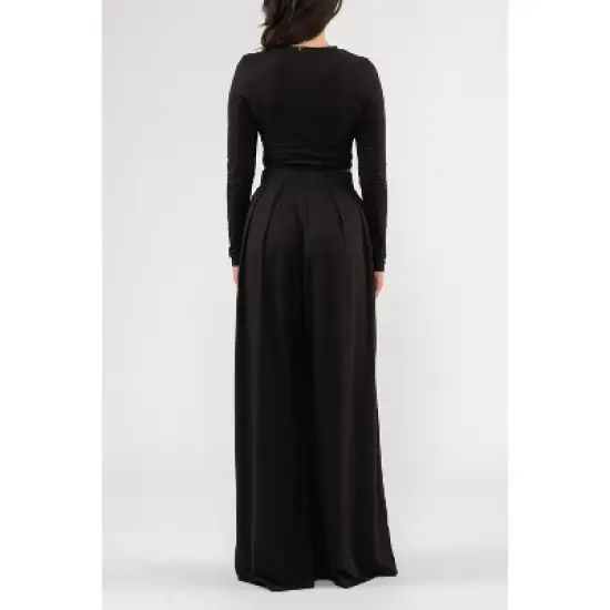 August Sky Women's Long Sleeve Crop Top and Palazzo Pant Set image {1}