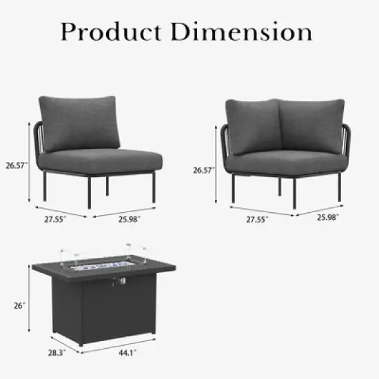 LayinSun 7 Pieces Rope Woven Patio Furniture Set, Modern Modular Sectional Sofa with Fire Pit Table and Upgrade Thickness Cushion image {6}