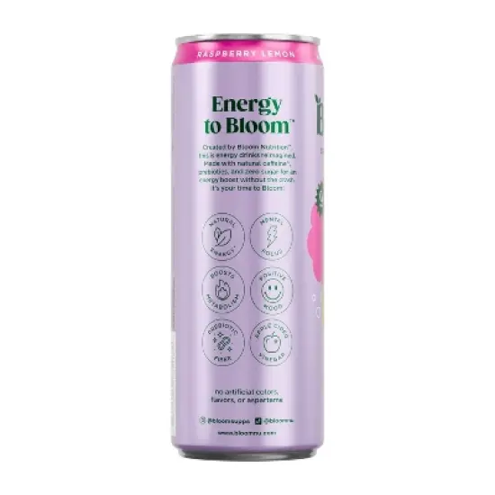 BLOOM NUTRITION Sparkling Energy Drink - Raspberry Lemon - 12 fl oz Can image {8}