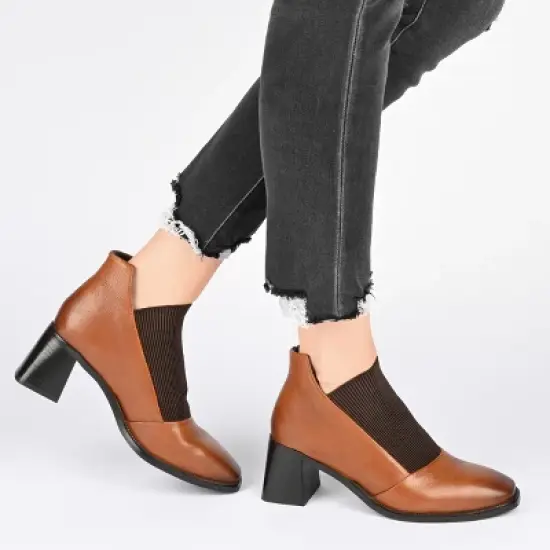 Journee Signature Womens Genuine Leather Stylla Square Toe Stacked Ankle Booties image {8}