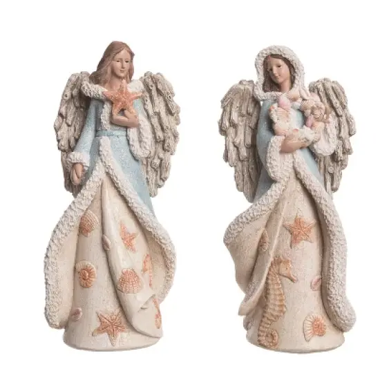 Transpac Seaside Angel Figurine Set of 2 Coastal Decorative Objects for Christmas Indoor Tabletop Decor Gift Giving image {1}
