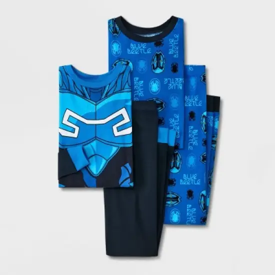Boys' Blue Beetle Uniform Snug Fit 4pc Pajama Set - Blue/Black image {3}