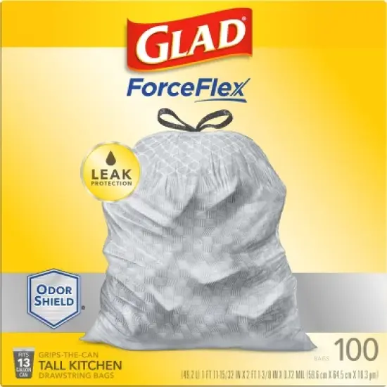 Glad ForceFlexPlus Tall Kitchen Drawstring Trash Bags - 13 Gallon White Trash Bag - OdorShield - 100ct image {4}