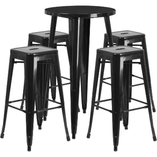 Merrick Lane Patio Set with Table and Backless Stools - Powder Coated Metal Frames for Indoor and Outdoor Use image {11}