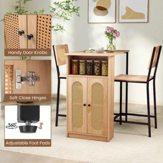 Tangkula 3 PCS Bar Table and Chairs Set w/ 2 Bar Stools & Storage Shelves Backrests image {7}