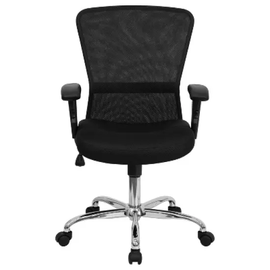 Flash Furniture Mid-Back Black Mesh Contemporary Swivel Task Office Chair with Chrome Base and Adjustable Arms image {3}