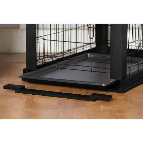 Merry Products 2 Door Decorative Pet Kennel with Wooden Protection Cover, Divider Insert, and Removable Tray End or Side Table, Black image {3}