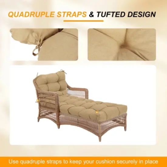 Aoodor 76" x 22" x 5.1" Polyester Tufted Chaise Lounge Cushion, Water-Resistant & Fade-Resistant Cushion for Outdoor Wicker Chaise Lounge Use, 2 Pack image {3}