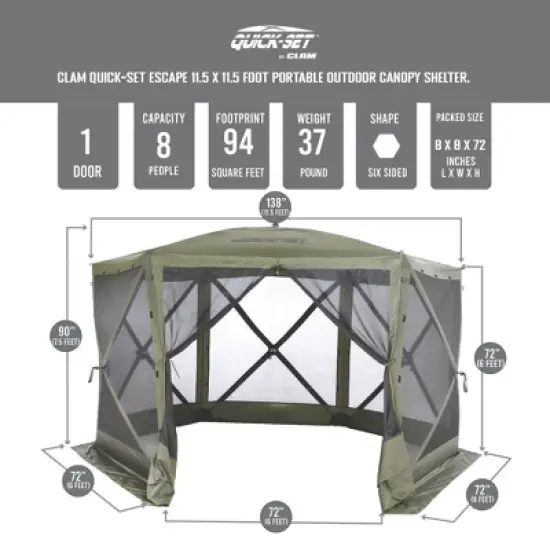 Clam Quick-Set Portable Pop-Up Camping Gazebo Screen Tent with Canopy Shelter with Ground Stakes and Carry Bag image {1}