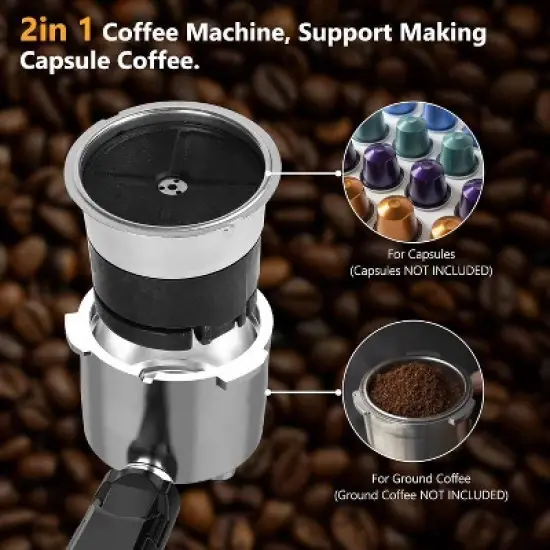 Kismile Espresso Machine 20Bar, Cappuccino Machine with Automatic Milk Frother,3 in 1 Professional Espresso Maker with Capsule Compatible image {5}