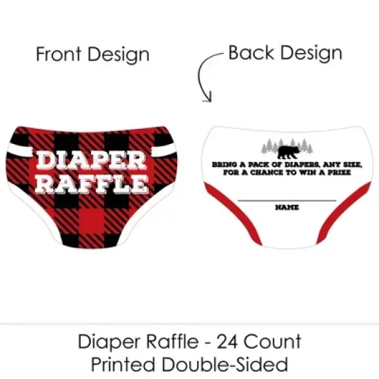 Big Dot of Happiness Lumberjack - Channel the Flannel - Diaper Shaped Raffle Ticket Inserts - Buffalo Plaid Baby Shower Diaper Raffle Game - Set of 24 image {1}