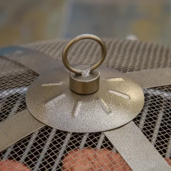 Outsunny 37" Outdoor Fire Pit Grill, Portable Steel Wood Burning Bowl, Cooking Grate, Poker, Spark Screen Lid for Patio, Backyard, BBQ, Bronze Colored image {4}