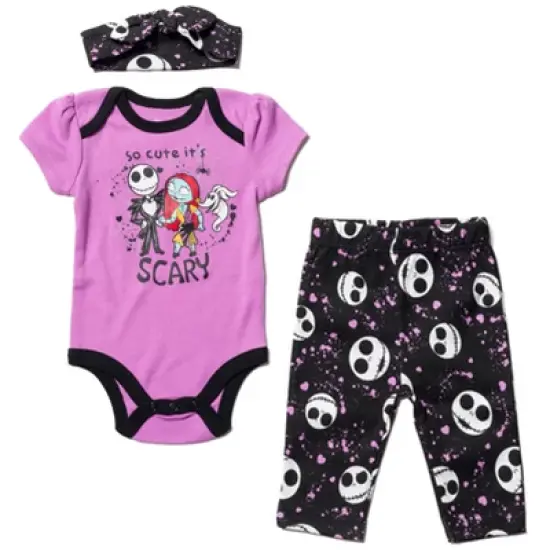 Disney Nightmare Before Christmas Zero Sally Jack Skellington Baby Girls Bodysuit Pants and Headband 3 Piece Outfit Set Newborn to Infant  image {8}