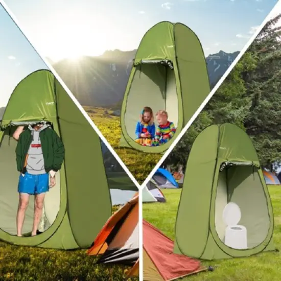 DSVIMOY Pop Up Camping Shower Tent, Privacy Tents, Portable Toilet Tent, Outdoor Dressing Room, Foldable Camp, Green, 47.24"*47.24"*82.68" image {3}