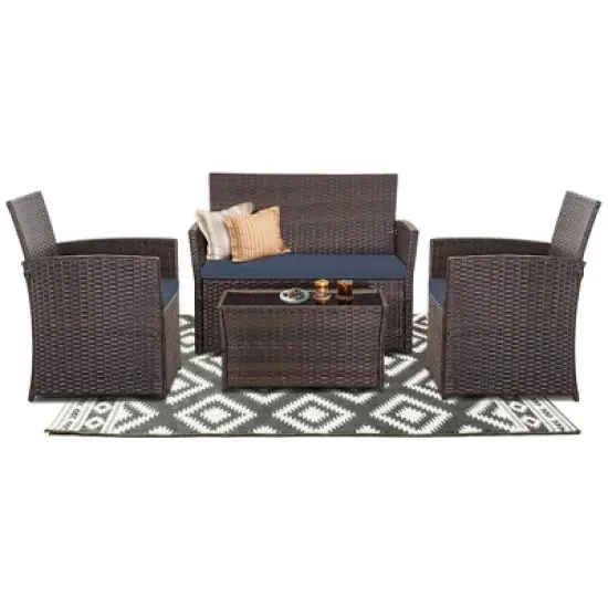 DOMETOUR 4 Piece Outdoor PE Wicker Furniture Set, Patio Brown Rattan Sectional Sofa Couch with Washable Cushions image {3}