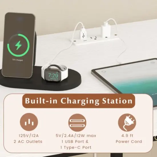 Tangkula L-Shaped Computer Desk with Power Outlets 95&rdquo; Long 2-Person Desk with Monitor Shelf Modern Corner Desk Gaming Table with USB Ports White image {4}
