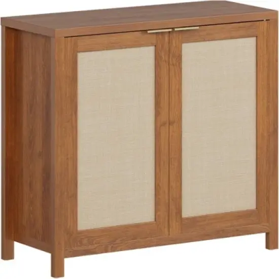Rattan Sideboard Buffet Cabinet - Large Credenza Kitchen Storage Cabinet with Rattan Storage image {1}