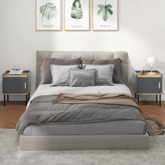 Costway Nightstand Bedside End Table with Door Cabinet for Living Room Bedroom image {4}