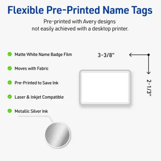 Avery Adhesive Name Badges, Silver Border, 2-1/3" x 3-3/8", 80ct image {1}