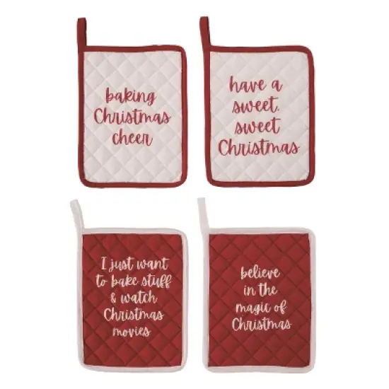 Transpac Christmas Humor Pot Holder Set of 4 Cotton Kitchen Textiles Holiday Home Decorations image {1}