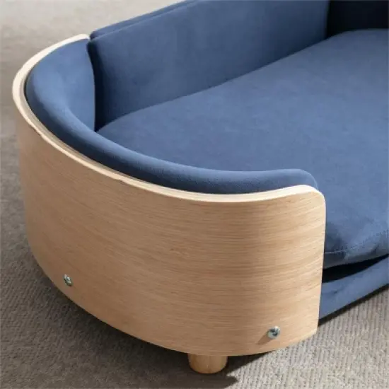 Bulldog Large Dog Beds With Removable Washable Cover, Velvet Cushion With Solid Wood legs and Bent Wood Back-The Pop Home image {6}