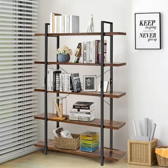 Costway 5-Tier Bookshelf Industrial Bookcase Open Storage Shelf Display Rack image {1}