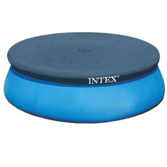 Intex 10 Foot Easy Set Round Durable Above Ground Swimming Pool Debris Vinyl Cover with 12 Inch Overhang and Drain Holes, Blue image {1}
