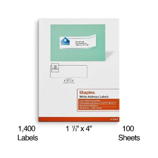 MyOfficeInnovations Laser/Inkjet Address Labels 1 1/3" x 4" White 14 Labels/Sheet 479878 image {1}