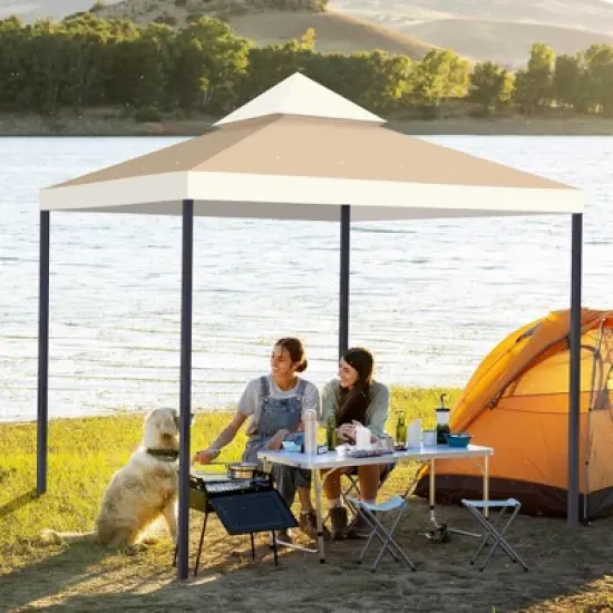 Yescom 10x10Ft UV30+ Gazebo Replacement Top for 2 Tier Outdoor Canopy Cover Patio Backyard Party Deck Ivory+Sand Beige/Khaki image {8}