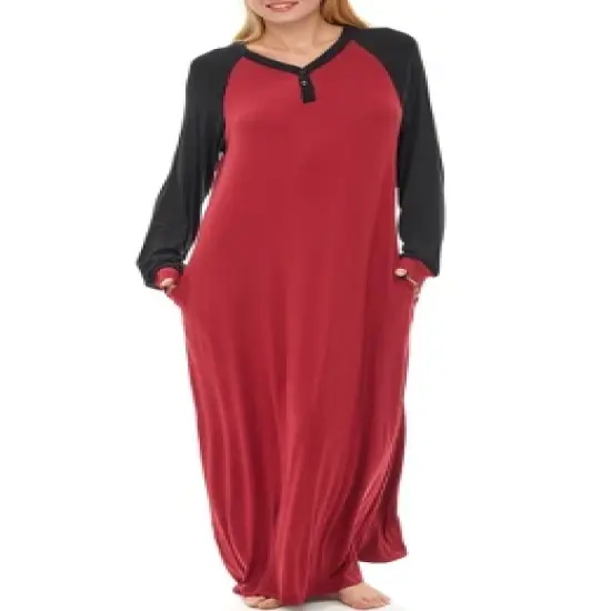 Women's Soft Knit Nightgown, Full Length Long Henley Night Shirt Pajama Top with Pockets image {5}