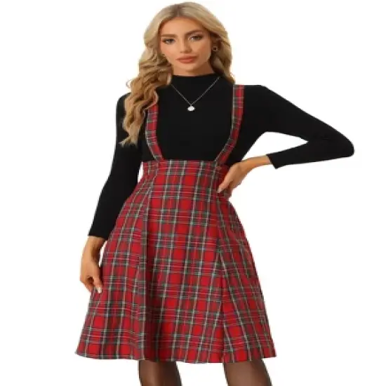 Allegra K Women's Plaid Midi Tartan Pinafore Skirt image {5}