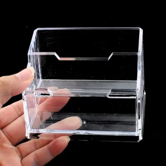 Unique Bargains Office Transparent 2-Tier Business Name Card Organizer Display Stand Holder image {3}