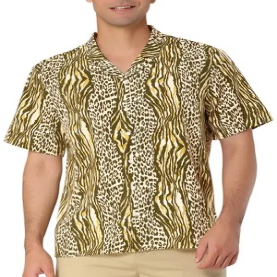Lars Amadeus Men's Leopard Printed Disco Shirts Camp Collar Short Sleeves Button Down Summer Shirt image {6}