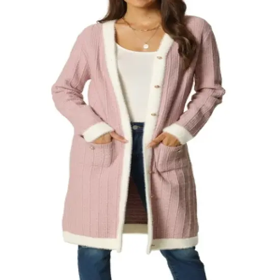 Seta T Women's Long Sleeve Button Down Open Front Contrast Color Cardigan with Pockets image {5}