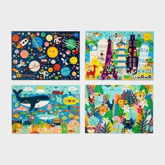 4pk Jigsaw Puzzles 48-100pcs - Gigglescape&trade;: Kids, Ages 3+, Fantasy Theme, Problem Solving, Paperboard Material image {2}