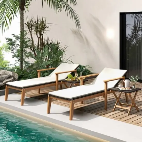 Tangkula Outdoor Chaise Lounge Chair w/ Armrests & 4-Level Backrest Adjustment image {3}