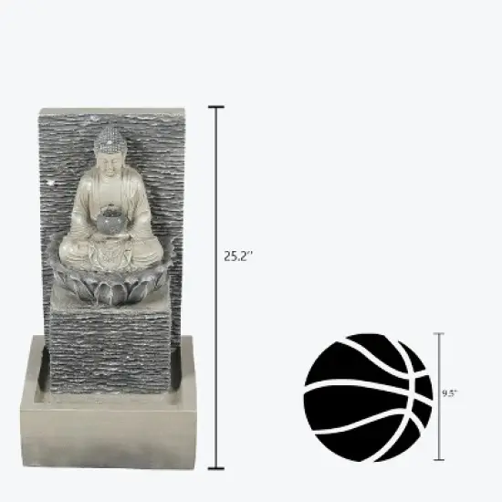 LuxenHome Gray Resin Meditating Buddha with Pedestal Outdoor Fountain with LED Light image {4}