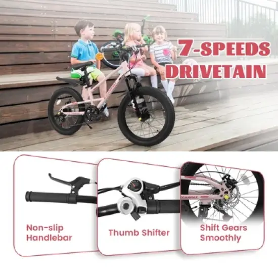 Gulches Ecarpat Kids' Bicycle (5-10 Yrs, 4'-4'7" Height), Ergonomic Steel Frame, 7-Speed, Front Disc Brake, 20&times;2.125" Tires image {7}