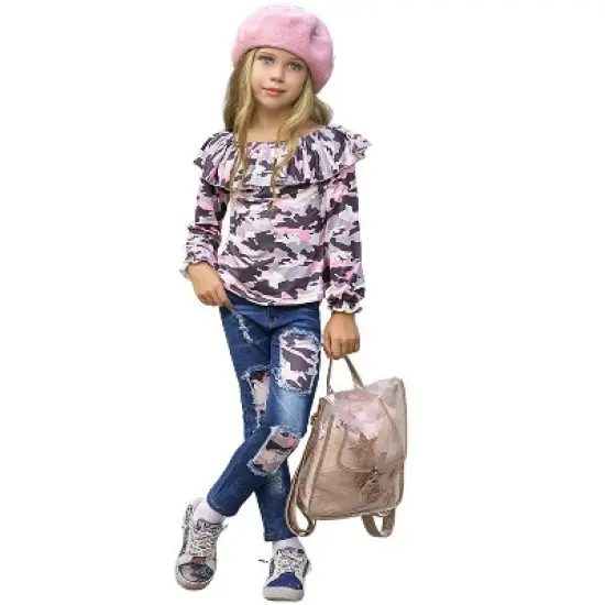 Girls Can't See Me Camo Patched Jeans Set - Mia Belle Girls image {8}