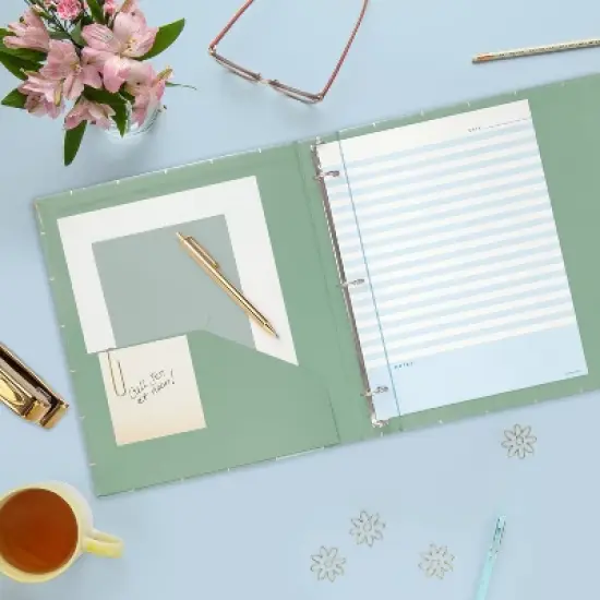 greenroom 1" Ring Binder PU Leather Gold Windowpane Plaid image {2}