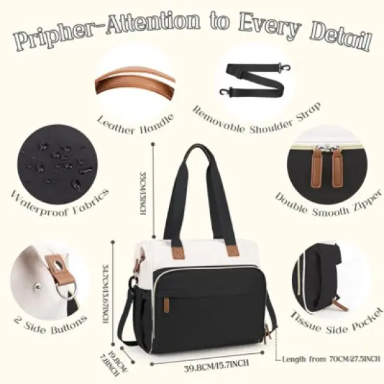 Itopfox Convertible Diaper Backpack Tote for Moms, Multi-Functional Travel Bag with 14 Pockets, Waterproof & Durable image {3}