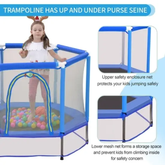 Whisen 55'' Toddlers Trampoline with Ocean Balls, Safe Net & Pads, Upgrade Zipper image {4}